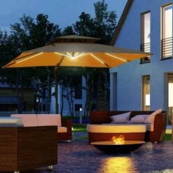 Outsunny 3m Cantilever Parasol Solar LED Lighted Hanging Canopy With Tilt And Crank Handle And Cross Base - Beige - 84D-184KK 12 Outsunny 3m Cantilever Parasol Solar LED Lighted Hanging Canopy With Tilt And Crank Handle And Cross Base - Beige - 84D-184KK -OUTSUNNY Sales Shop outsunny 84d 184kk 8