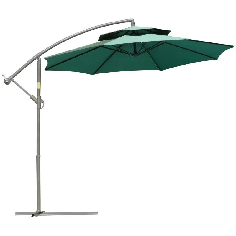 Outsunny 2.7m Banana Cantilever Parasol With Crank Handle And Cross Base - Green - 84D-187GN 2 Outsunny 2.7m Banana Cantilever Parasol With Crank Handle And Cross Base - Green - 84D-187GN - Image 2
