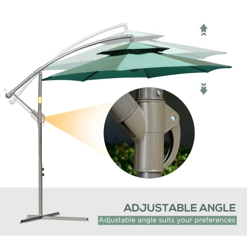 Outsunny 2.7m Banana Cantilever Parasol With Crank Handle And Cross Base - Green - 84D-187GN 9 Outsunny 2.7m Banana Cantilever Parasol With Crank Handle And Cross Base - Green - 84D-187GN - Image 9