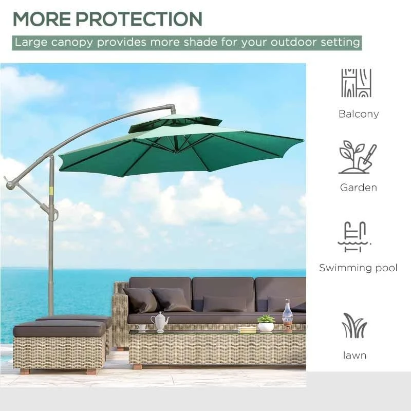 Outsunny 2.7m Banana Cantilever Parasol With Crank Handle And Cross Base - Green - 84D-187GN 8 Outsunny 2.7m Banana Cantilever Parasol With Crank Handle And Cross Base - Green - 84D-187GN - Image 8