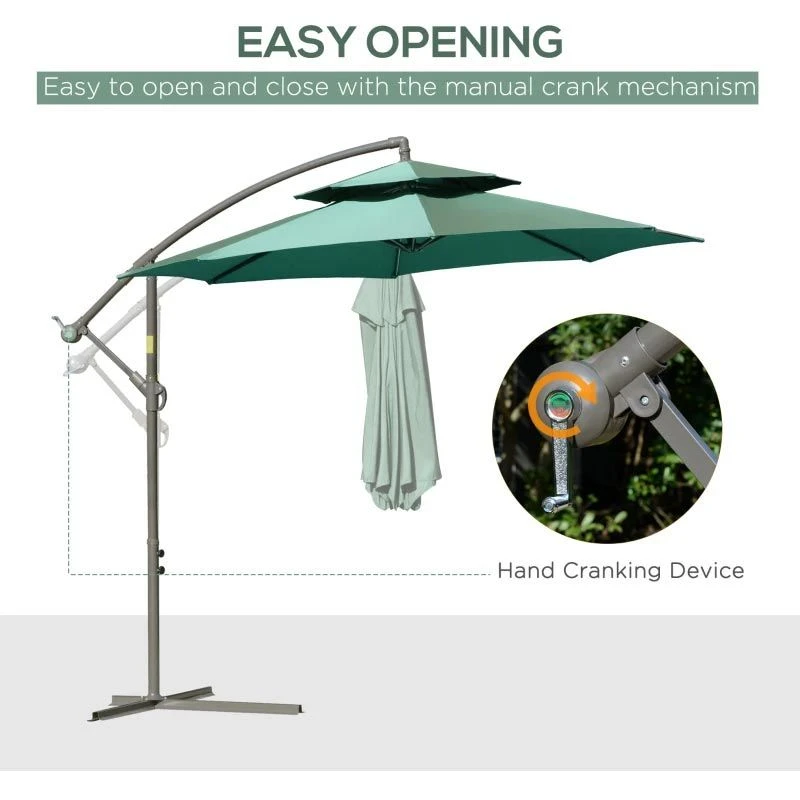 Outsunny 2.7m Banana Cantilever Parasol With Crank Handle And Cross Base - Green - 84D-187GN 6 Outsunny 2.7m Banana Cantilever Parasol With Crank Handle And Cross Base - Green - 84D-187GN - Image 6
