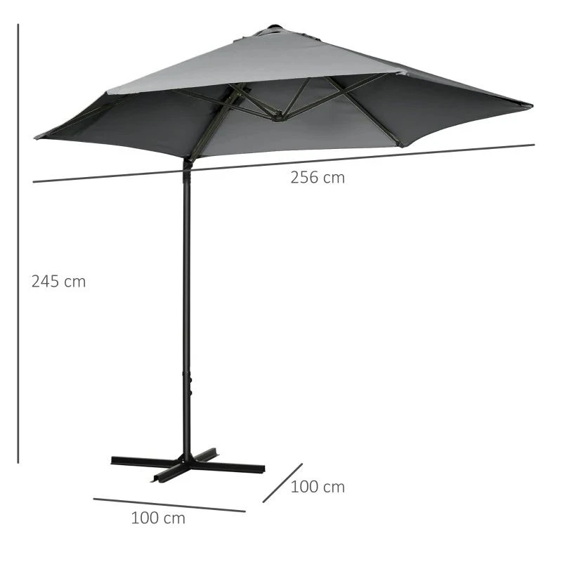 Outsunny 2.5M Cantilever Parasol With 360-degree Rotation With Cross Base - Dark Grey - 84D-209V00CG 9 Outsunny 2.5M Cantilever Parasol With 360-degree Rotation With Cross Base - Dark Grey - 84D-209V00CG - Image 9