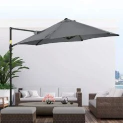 Outsunny 2.5M Cantilever Parasol With 360-degree Rotation With Cross Base - Dark Grey - 84D-209V00CG