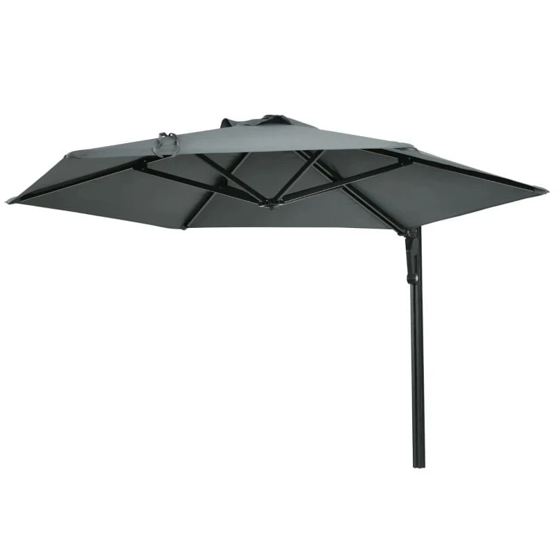 Outsunny Hand To Push Wall Mounted Parasol With 180° Rotatable Canopy - Grey - 84D-210V00GY 2 Outsunny Hand To Push Wall Mounted Parasol With 180° Rotatable Canopy - Grey - 84D-210V00GY - Image 2