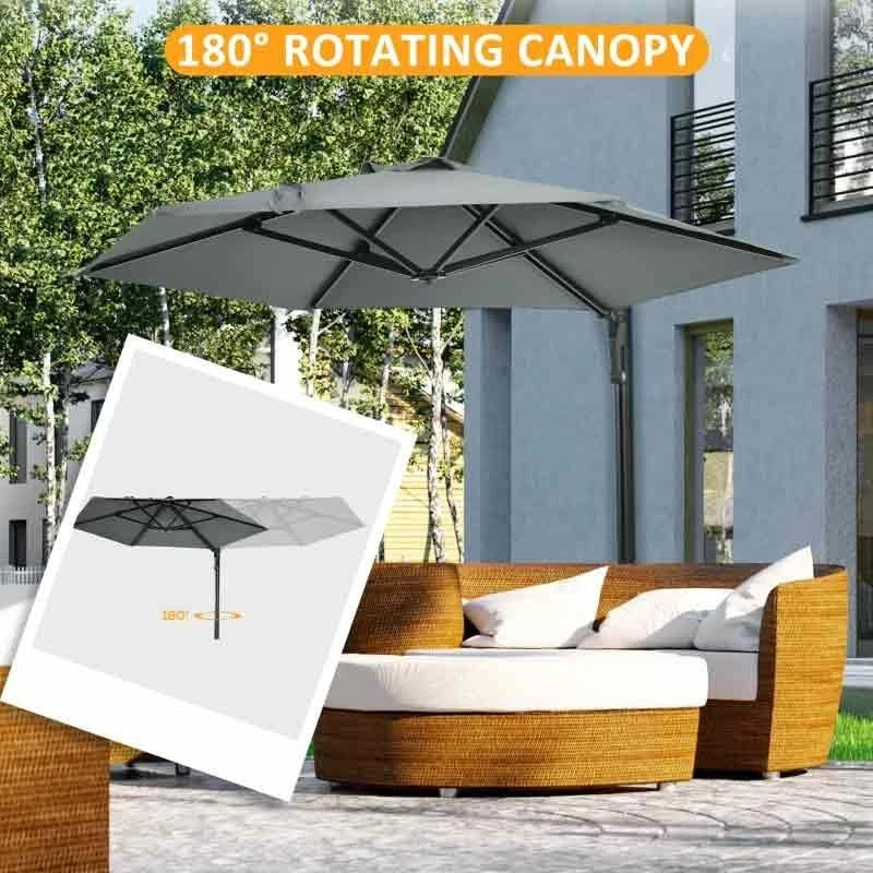 Outsunny Hand To Push Wall Mounted Parasol With 180° Rotatable Canopy - Grey - 84D-210V00GY 8 Outsunny Hand To Push Wall Mounted Parasol With 180° Rotatable Canopy - Grey - 84D-210V00GY - Image 8