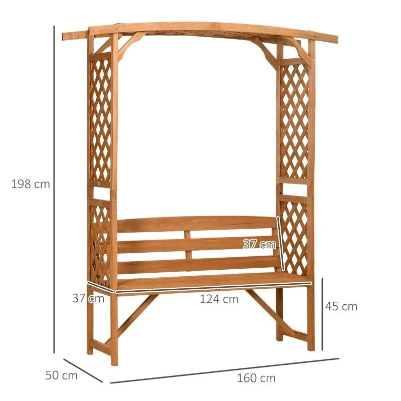 Outsunny 2-Seater Arch Garden Bench Natural - Natural Wood - 84G-002V00BN 3 Outsunny 2-Seater Arch Garden Bench Natural - Natural Wood - 84G-002V00BN - Image 3