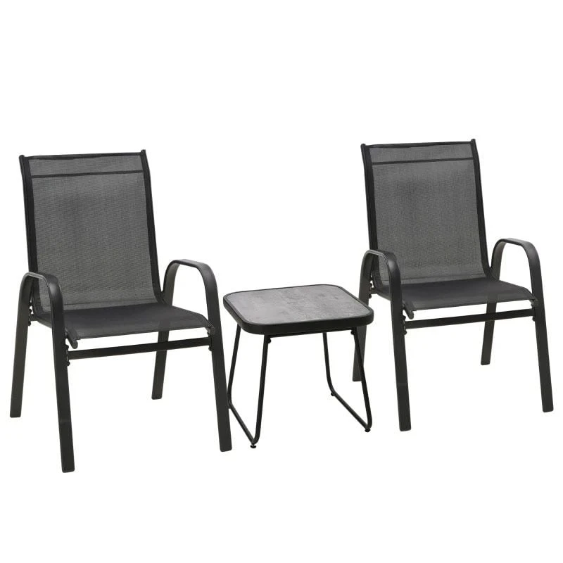 Outsunny 3 Pieces Mesh Fabric Bistro Set - Black - 84G-029V00BK 2 Outsunny 3 Pieces Mesh Fabric Bistro Set - Black - 84G-029V00BK - Image 2
