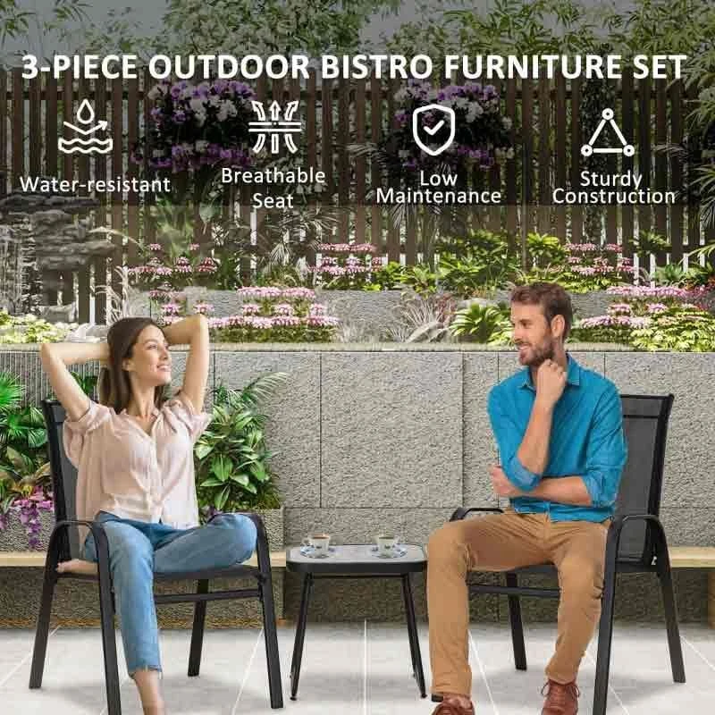 Outsunny 3 Pieces Mesh Fabric Bistro Set - Black - 84G-029V00BK 9 Outsunny 3 Pieces Mesh Fabric Bistro Set - Black - 84G-029V00BK - Image 9
