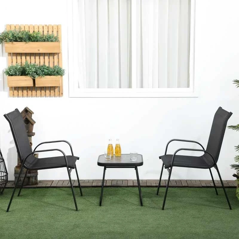 Outsunny 3 Pieces Mesh Fabric Bistro Set - Black - 84G-029V00BK 6 Outsunny 3 Pieces Mesh Fabric Bistro Set - Black - 84G-029V00BK - Image 6