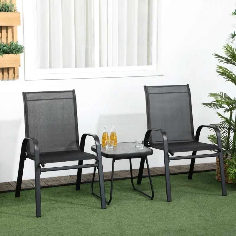Outsunny 3 Pieces Mesh Fabric Bistro Set - Black - 84G-029V00BK 3 Outsunny 3 Pieces Mesh Fabric Bistro Set - Black - 84G-029V00BK - Image 3