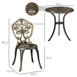 Outsunny 3 Piece Cast Aluminium Bistro Set With Parasol Hole - Bronze - 84G-042V00BN -OUTSUNNY Sales Shop outsunny 84g 042v00bn 2