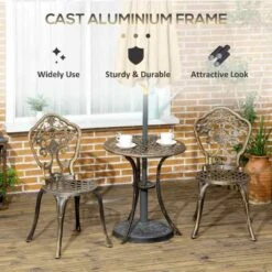 Outsunny 3 Piece Cast Aluminium Bistro Set With Parasol Hole - Bronze - 84G-042V00BN -OUTSUNNY Sales Shop outsunny 84g 042v00bn 4