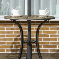 Outsunny 3 Piece Cast Aluminium Bistro Set With Parasol Hole - Bronze - 84G-042V00BN -OUTSUNNY Sales Shop outsunny 84g 042v00bn 7