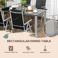 Outsunny 7 Piece Dining Table And Folding Reclining Chairs Set - Black - 84G-100V00BK -OUTSUNNY Sales Shop outsunny 84g 100v00bk features3 1