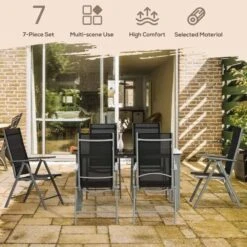 Outsunny 7 Piece Dining Table And Folding Reclining Chairs Set - Black - 84G-100V00BK -OUTSUNNY Sales Shop outsunny 84g 100v00bk features 1