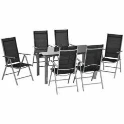 Outsunny 7 Piece Dining Table And Folding Reclining Chairs Set - Black - 84G-100V00BK -OUTSUNNY Sales Shop outsunny 84g 100v00bk full set 1