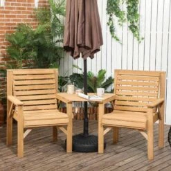 Outsunny 2 Seater Wooden Garden Bench With Table - Brown - 84G-144V00LR