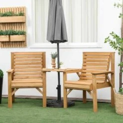 Outsunny 2 Seater Wooden Garden Bench With Table - Brown - 84G-144V00LR -OUTSUNNY Sales Shop outsunny 84g 144v00lr 9
