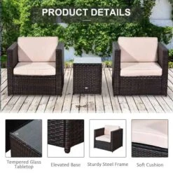 Outsunny 2-Seater Steel Rattan Sofa Furniture Set With Cushions - Brown- 860-073V01BN -OUTSUNNY Sales Shop outsunny 860 073v01bn 5