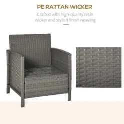 Outsunny 2-Seater Rattan Weave Conservatory Furniture Patio Bistro Set With Cushion Pillow - Grey, Cream White - 860-086 -OUTSUNNY Sales Shop outsunny 860 086 4