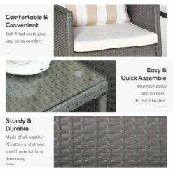 Outsunny 2-Seater Rattan Weave Conservatory Furniture Patio Bistro Set With Cushion Pillow - Grey, Cream White - 860-086 -OUTSUNNY Sales Shop outsunny 860 086 6