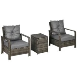 Outsunny 2-Seater PE Rattan Garden Set With Padded Chair Storage Table - Grey - 860-111V71GY 12 Outsunny 2-Seater PE Rattan Garden Set With Padded Chair Storage Table - Grey - 860-111V71GY -OUTSUNNY Sales Shop outsunny 860 111v71gy 10