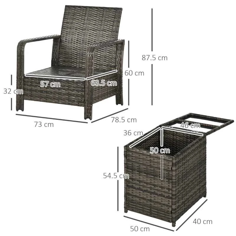 Outsunny 2-Seater PE Rattan Garden Set With Padded Chair Storage Table - Grey - 860-111V71GY 10 Outsunny 2-Seater PE Rattan Garden Set With Padded Chair Storage Table - Grey - 860-111V71GY - Image 10