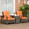 Outsunny 3 Piece PE Rattan Wicker Bistro Set Weave Conservatory Sofa Storage Table With Orange Cushion - Mixed Grey - 860-111V71OG -OUTSUNNY Sales Shop outsunny 860 111v71og 1