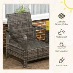 Outsunny 3 Piece PE Rattan Wicker Bistro Set Weave Conservatory Sofa Storage Table With Orange Cushion - Mixed Grey - 860-111V71OG -OUTSUNNY Sales Shop outsunny 860 111v71og 10