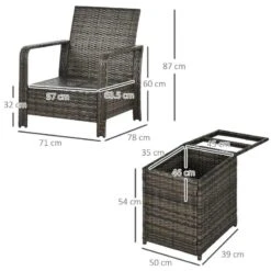 Outsunny 3 Piece PE Rattan Wicker Bistro Set Weave Conservatory Sofa Storage Table With Orange Cushion - Mixed Grey - 860-111V71OG -OUTSUNNY Sales Shop outsunny 860 111v71og 2