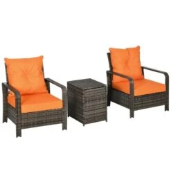 Outsunny 3 Piece PE Rattan Wicker Bistro Set Weave Conservatory Sofa Storage Table With Orange Cushion - Mixed Grey - 860-111V71OG -OUTSUNNY Sales Shop outsunny 860 111v71og 3