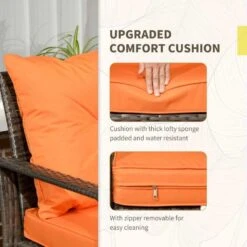 Outsunny 3 Piece PE Rattan Wicker Bistro Set Weave Conservatory Sofa Storage Table With Orange Cushion - Mixed Grey - 860-111V71OG -OUTSUNNY Sales Shop outsunny 860 111v71og 9