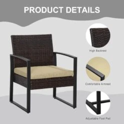 Outsunny 3 Piece PE Rattan Wicker Patio Bistro Set - Beige - 863-013BG -OUTSUNNY Sales Shop outsunny 863 013bg 5