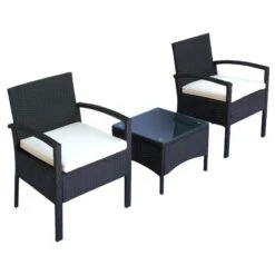Outsunny 2 Seater Rattan Bistro Set Steel - Black - 863-039BK -OUTSUNNY Sales Shop outsunny 863 039bk 10