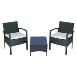 Outsunny 2 Seater Rattan Bistro Set Steel - Black - 863-039BK -OUTSUNNY Sales Shop outsunny 863 039bk