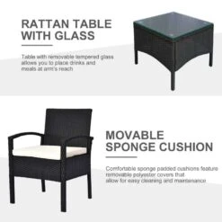 Outsunny 2 Seater Rattan Bistro Set Steel - Black - 863-039BK -OUTSUNNY Sales Shop outsunny 863 039bk 3