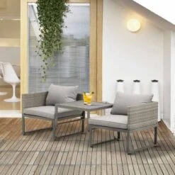 Outsunny 2 Seater Rattan Wicker Adjustable Sofa Coffee Table Set - Grey - 863-057 -OUTSUNNY Sales Shop outsunny 863 057 1