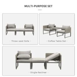 Outsunny 2 Seater Rattan Wicker Adjustable Sofa Coffee Table Set - Grey - 863-057 -OUTSUNNY Sales Shop outsunny 863 057 3