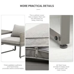 Outsunny 2 Seater Rattan Wicker Adjustable Sofa Coffee Table Set - Grey - 863-057 -OUTSUNNY Sales Shop outsunny 863 057 5