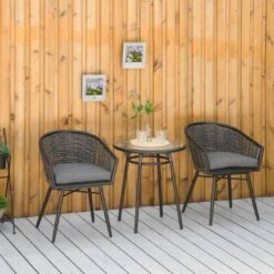 Outsunny 3 Pieces Rattan Bistro Set Conversation Furniture Sets - Grey - 863-104V70 -OUTSUNNY Sales Shop outsunny 863 104v70 1