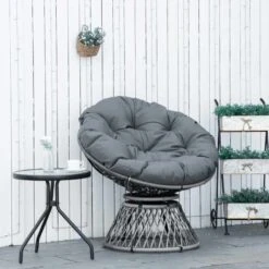 Outsunny 360° Swivel Papasan Moon Bowl Chair - Grey - 867-021V70GY