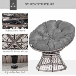 Outsunny 360° Swivel Papasan Moon Bowl Chair - Grey - 867-021V70GY -OUTSUNNY Sales Shop outsunny 867 021v70gy sturdy