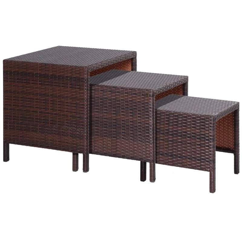 Outsunny 3 Pcs Rattan Nest Of Tables - Brown - 867-030 3 Outsunny 3 Pcs Rattan Nest Of Tables - Brown - 867-030 - Image 3