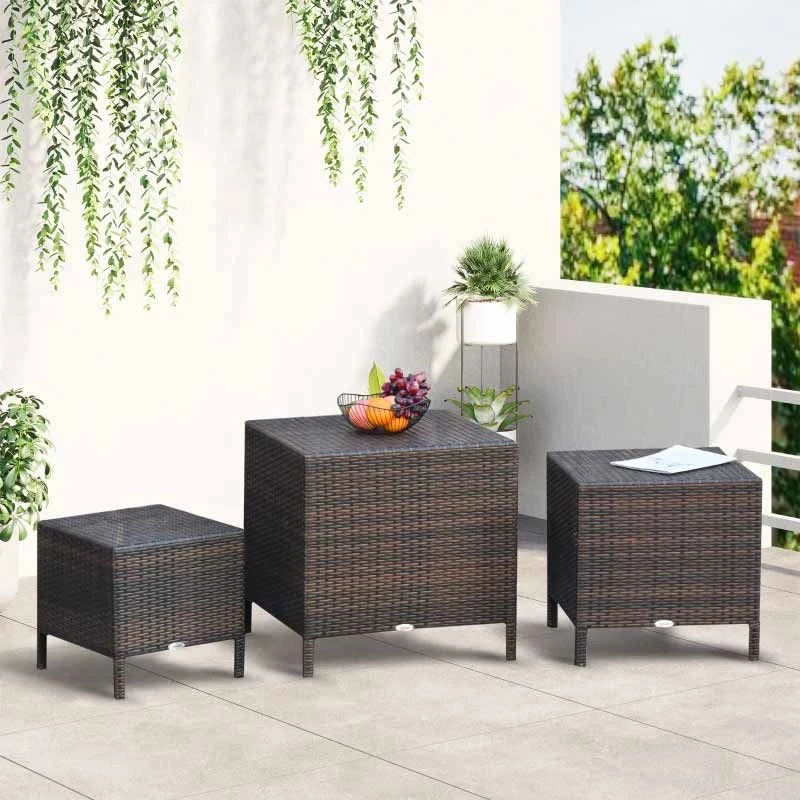 Outsunny 3 Pcs Rattan Nest Of Tables - Brown - 867-030 2 Outsunny 3 Pcs Rattan Nest Of Tables - Brown - 867-030 - Image 2