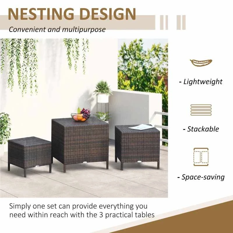 Outsunny 3 Pcs Rattan Nest Of Tables - Brown - 867-030 10 Outsunny 3 Pcs Rattan Nest Of Tables - Brown - 867-030 - Image 10