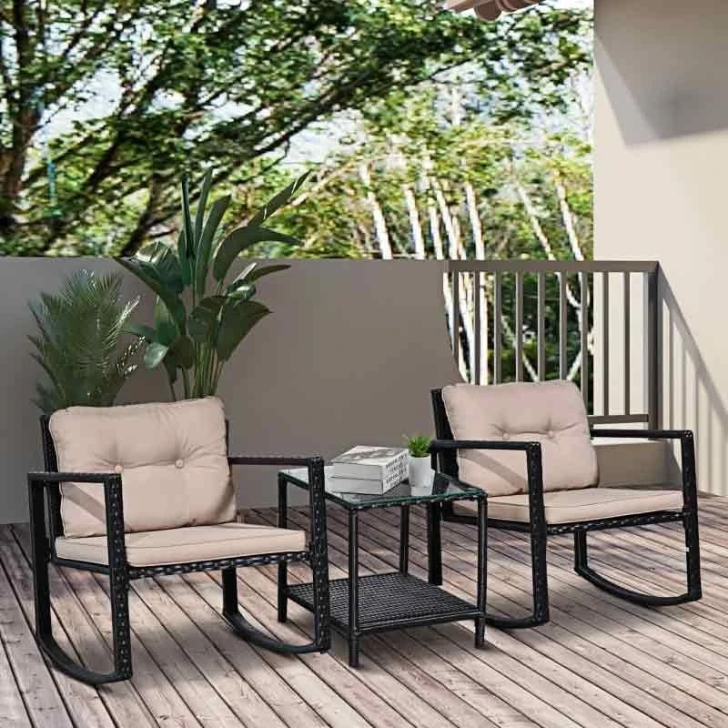 Outsunny 2 Seater Rattan Rocking Bistro Set With Cushion -Black / Beige - 867-036 9 Outsunny 2 Seater Rattan Rocking Bistro Set With Cushion -Black / Beige - 867-036 - Image 9