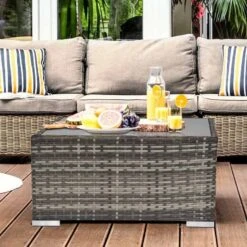 Outsunny Square Rattan Coffee Table With Glass Table Top - 650mm - Dark Grey - 867-069CG