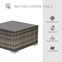 Outsunny Square Rattan Coffee Table With Glass Table Top - 650mm - Dark Grey - 867-069CG -OUTSUNNY Sales Shop outsunny 867 069cg features