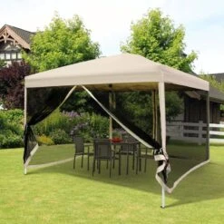 Outsunny Pop-up Garden Gazebo With Mesh Sidewalls 3000x3000mm - Tan - 01-0280