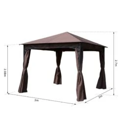 Outsunny Metal Garden Gazebo With Curtains 3000x3000mm - Coffee - 01-0873 -OUTSUNNY Sales Shop outsunny 01 0873 2